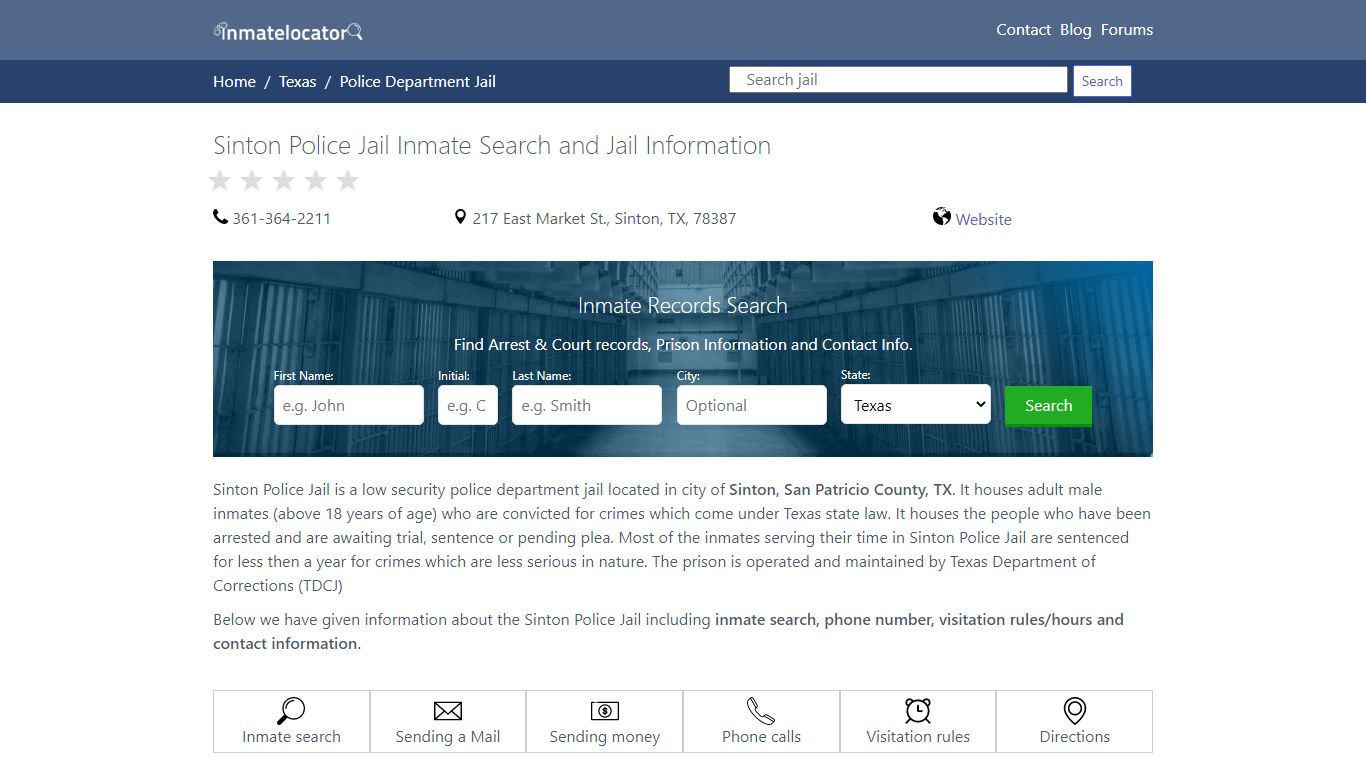 Sinton Police Jail Inmate Search, Visitation, Phone no ...