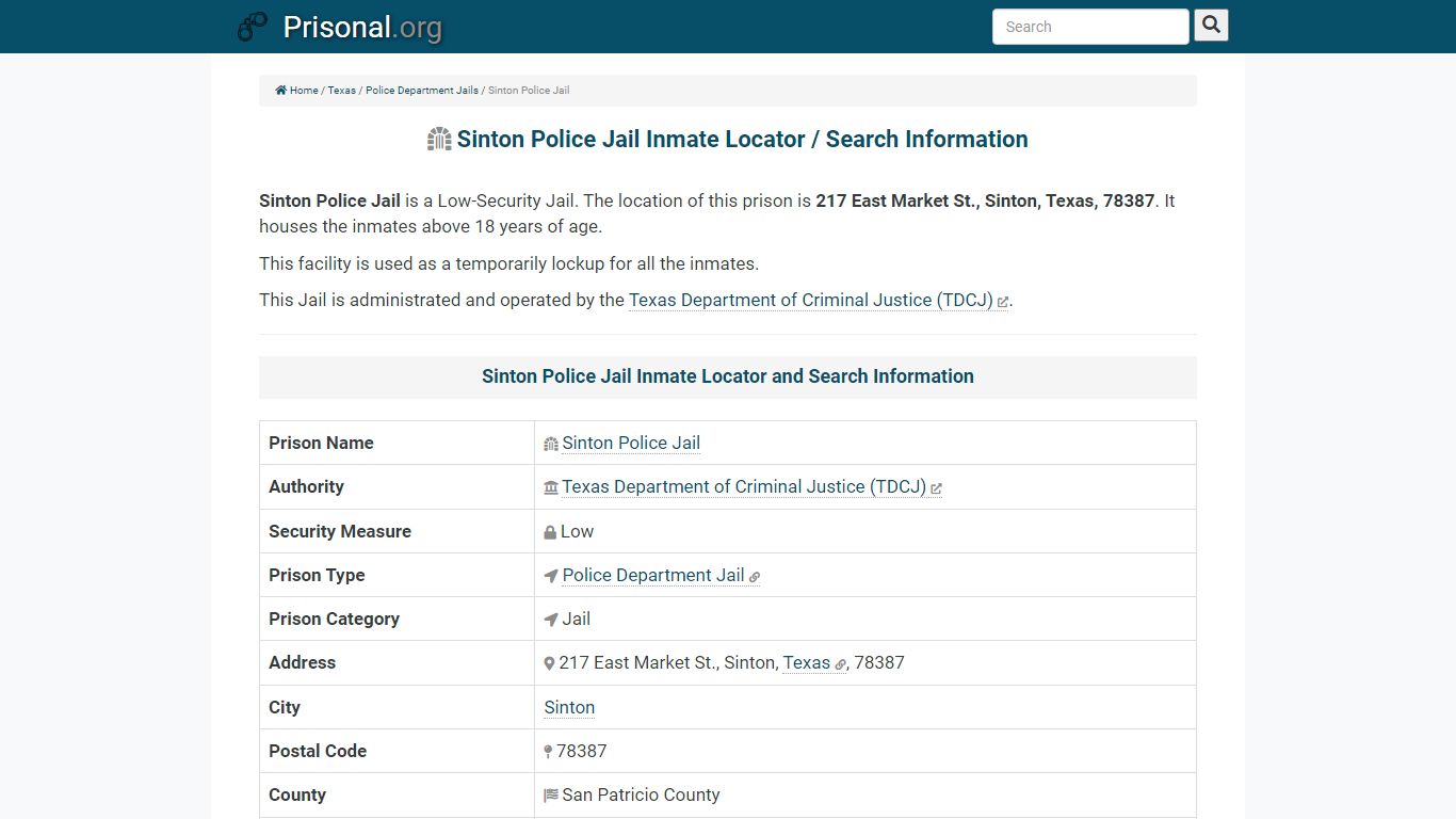 Sinton Police Jail-Inmate Locator/Search Info, Phone, Fax ...